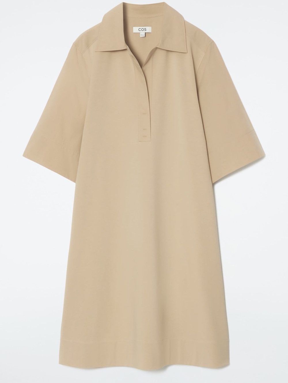 COS‎ Beige Short-Sleeve Oversized Khaki Mini Dress Shirtdress Sz S